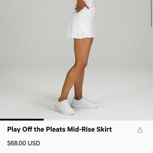 LULULEMON sold out play off the pleats mid rise skirt size 8 white NEW WITH TAGS